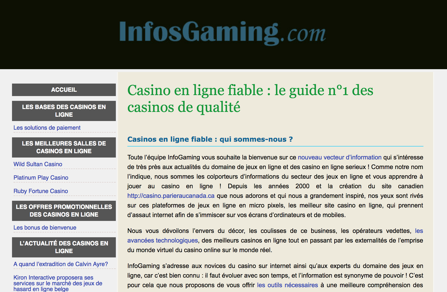 Casino en ligne fiable infosgaming guide